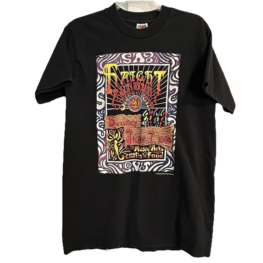 Vintage 1998 Haight Ashbury Street Fair T-Shirt Medium Black 21st‎ Annual Rare